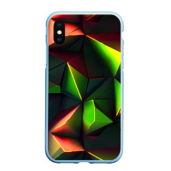 Чехол iPhone XS Max матовый Объемные зеленые треугольники, цвет: 3D-голубой