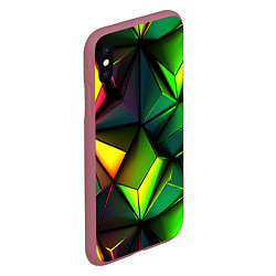 Чехол iPhone XS Max матовый Зеленые абстрактные треугольники, цвет: 3D-малиновый — фото 2