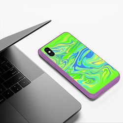 Чехол iPhone XS Max матовый Неоновая абстракция волны, цвет: 3D-фиолетовый — фото 2