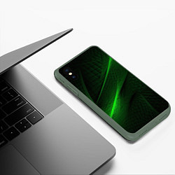 Чехол iPhone XS Max матовый Green neon lines, цвет: 3D-темно-зеленый — фото 2