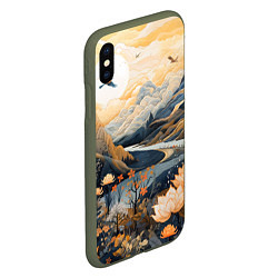 Чехол iPhone XS Max матовый Солнечное утро в цветущих горах, цвет: 3D-темно-зеленый — фото 2