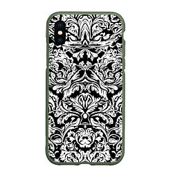 Чехол iPhone XS Max матовый Floral pattern - irezumi - neural network, цвет: 3D-темно-зеленый