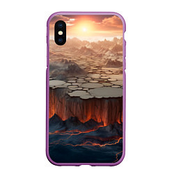 Чехол iPhone XS Max матовый Разлом земли и лавовой поверхности, цвет: 3D-фиолетовый