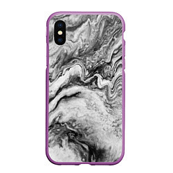 Чехол iPhone XS Max матовый Черно-белая мраморная абстракция, цвет: 3D-фиолетовый
