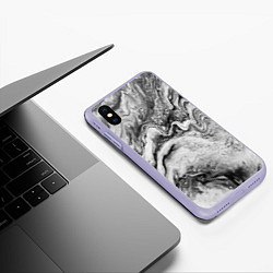 Чехол iPhone XS Max матовый Черно-белая мраморная абстракция, цвет: 3D-светло-сиреневый — фото 2