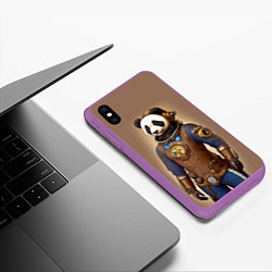 Чехол iPhone XS Max матовый Крутой панда в стиле стимпанк - нейросеть, цвет: 3D-фиолетовый — фото 2