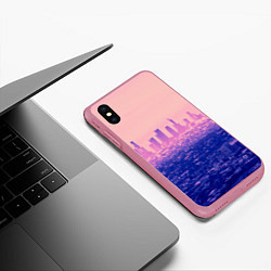 Чехол iPhone XS Max матовый Город в розовом и фиолетовом цветах, цвет: 3D-малиновый — фото 2