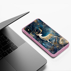 Чехол iPhone XS Max матовый Бело золотой олень, цвет: 3D-розовый — фото 2