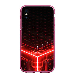 Чехол iPhone XS Max матовый Неоновые плиты - красные, цвет: 3D-малиновый