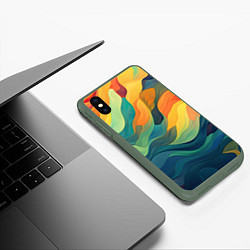 Чехол iPhone XS Max матовый Красочная палитра в волнах, цвет: 3D-темно-зеленый — фото 2