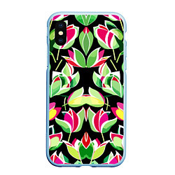 Чехол iPhone XS Max матовый Зеркальный паттерн из тюльпанов - мода, цвет: 3D-голубой