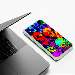 Чехол iPhone XS Max матовый Паттерн из черепов - поп-арт - мода, цвет: 3D-салатовый — фото 2