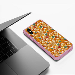 Чехол iPhone XS Max матовый Осенние листья узор, цвет: 3D-розовый — фото 2