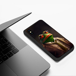 Чехол iPhone XS Max матовый Лягушка Пепе в костюме, цвет: 3D-черный — фото 2