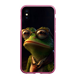 Чехол iPhone XS Max матовый Лягушка Пепе в очках, цвет: 3D-малиновый