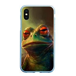 Чехол iPhone XS Max матовый Лягушка Пепе натуральная, цвет: 3D-голубой