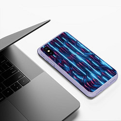 Чехол iPhone XS Max матовый Голубые кибер линии, цвет: 3D-светло-сиреневый — фото 2