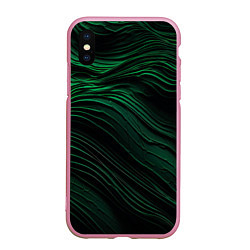 Чехол iPhone XS Max матовый Dark green texture, цвет: 3D-розовый