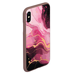 Чехол iPhone XS Max матовый Абстрактный черно-розовый мраморный узор, цвет: 3D-коричневый — фото 2
