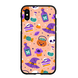 Чехол iPhone XS Max матовый Halloween skulls pattern, цвет: 3D-черный