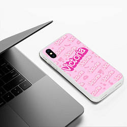 Чехол iPhone XS Max матовый Виктория - паттерн Барби розовый, цвет: 3D-белый — фото 2