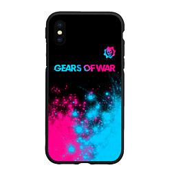 Чехол iPhone XS Max матовый Gears of War - neon gradient: символ сверху