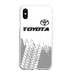 Чехол iPhone XS Max матовый Toyota speed на светлом фоне со следами шин: симво, цвет: 3D-белый