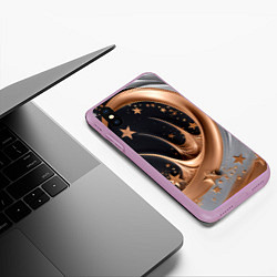 Чехол iPhone XS Max матовый Звезды и месяц на черном, цвет: 3D-сиреневый — фото 2