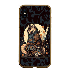 Чехол iPhone XS Max матовый Кот якудза - японский воин, цвет: 3D-коричневый