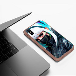 Чехол iPhone XS Max матовый Крутая чувиха в маске - киберпанк, цвет: 3D-коричневый — фото 2