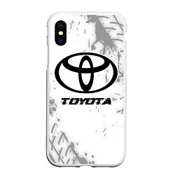 Чехол iPhone XS Max матовый Toyota speed на светлом фоне со следами шин, цвет: 3D-белый