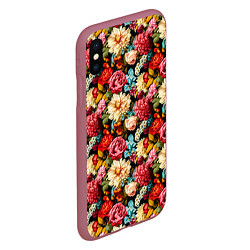 Чехол iPhone XS Max матовый Узор из роз и разных цветов, цвет: 3D-малиновый — фото 2