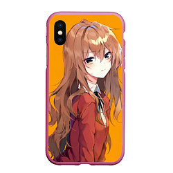 Чехол iPhone XS Max матовый Toradora Тайга Айсака, цвет: 3D-малиновый