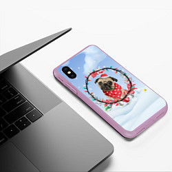 Чехол iPhone XS Max матовый Новогодний мопс, цвет: 3D-сиреневый — фото 2