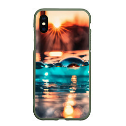 Чехол iPhone XS Max матовый Поверхность воды на закате макро, цвет: 3D-темно-зеленый