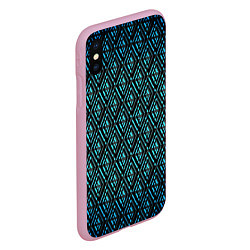 Чехол iPhone XS Max матовый Голубые ромбы на чёрном фоне, цвет: 3D-розовый — фото 2