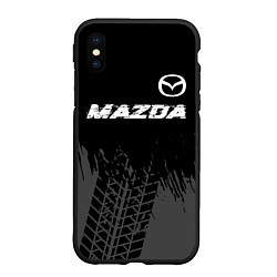 Чехол iPhone XS Max матовый Mazda speed на темном фоне со следами шин: символ