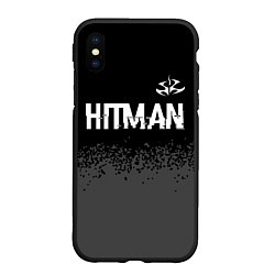Чехол iPhone XS Max матовый Hitman glitch на темном фоне: символ сверху