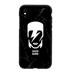 Чехол iPhone XS Max матовый David Bowie glitch на темном фоне