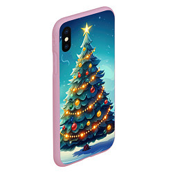 Чехол iPhone XS Max матовый Новогодняя елка, цвет: 3D-розовый — фото 2