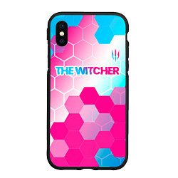 Чехол iPhone XS Max матовый The Witcher neon gradient style: символ сверху, цвет: 3D-черный