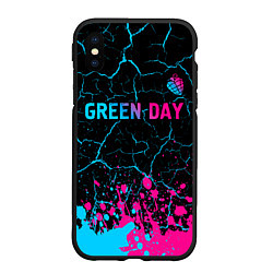 Чехол iPhone XS Max матовый Green Day - neon gradient: символ сверху