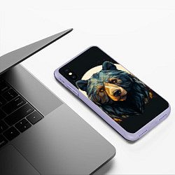 Чехол iPhone XS Max матовый Арт осенний медведь, цвет: 3D-светло-сиреневый — фото 2