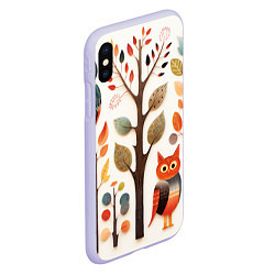 Чехол iPhone XS Max матовый Совы в осеннем лесу в стиле фолк-арт, цвет: 3D-светло-сиреневый — фото 2