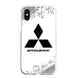 Чехол iPhone XS Max матовый Mitsubishi speed на светлом фоне со следами шин, цвет: 3D-белый