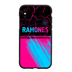 Чехол iPhone XS Max матовый Ramones - neon gradient посередине