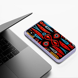 Чехол iPhone XS Max матовый Красно-синий узор в африканском стиле, цвет: 3D-светло-сиреневый — фото 2
