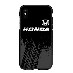 Чехол iPhone XS Max матовый Honda speed на темном фоне со следами шин посереди, цвет: 3D-черный