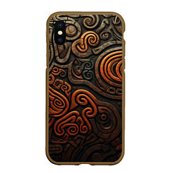 Чехол iPhone XS Max матовый Асимметричный паттерн в викингском стиле, цвет: 3D-коричневый