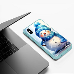 Чехол iPhone XS Max матовый Большой снеговик, цвет: 3D-мятный — фото 2